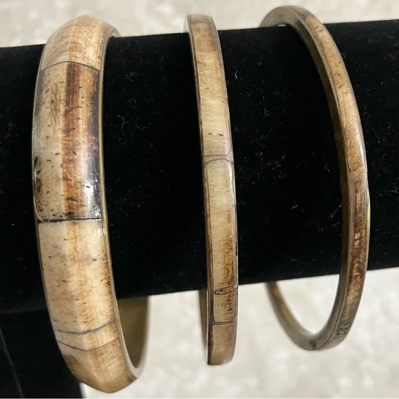 Vintage Jewelry - Vintage Brass & Stone Bangle Set
